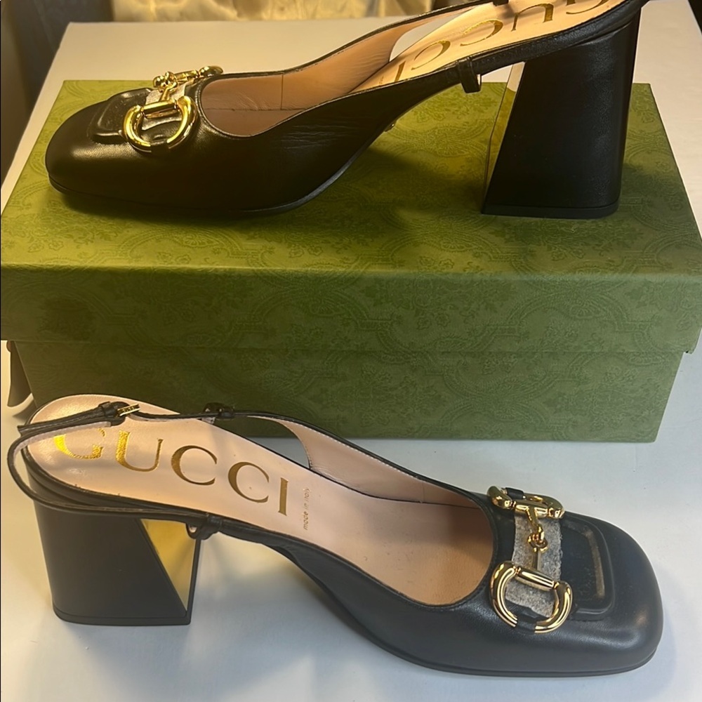 NWT Gucci Horsebit Slingback Pump Leather Heels in Black Women's Shoes Size 41 - Picture 5 of 16